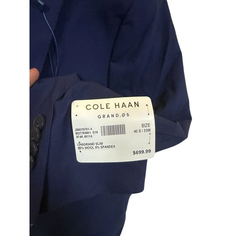 NWT Cole Haan Grand.ØS Men's Navy Blue Slim Fit Untailored Suit 40S‎ Wool